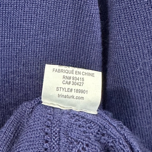 Trina Turk Sass Merino Wool Pointelle Fringe Trim Sweater Blue Small | L005 - Picture 7 of 12